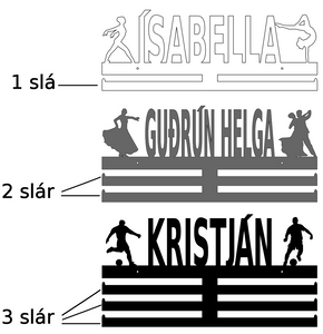 Myndin sýnir 3 stærðir af hengjum í boði. 1, 2 og 3 slár.